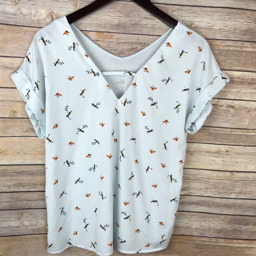 A New Day Bird Print Cut Out Neckline Blouse